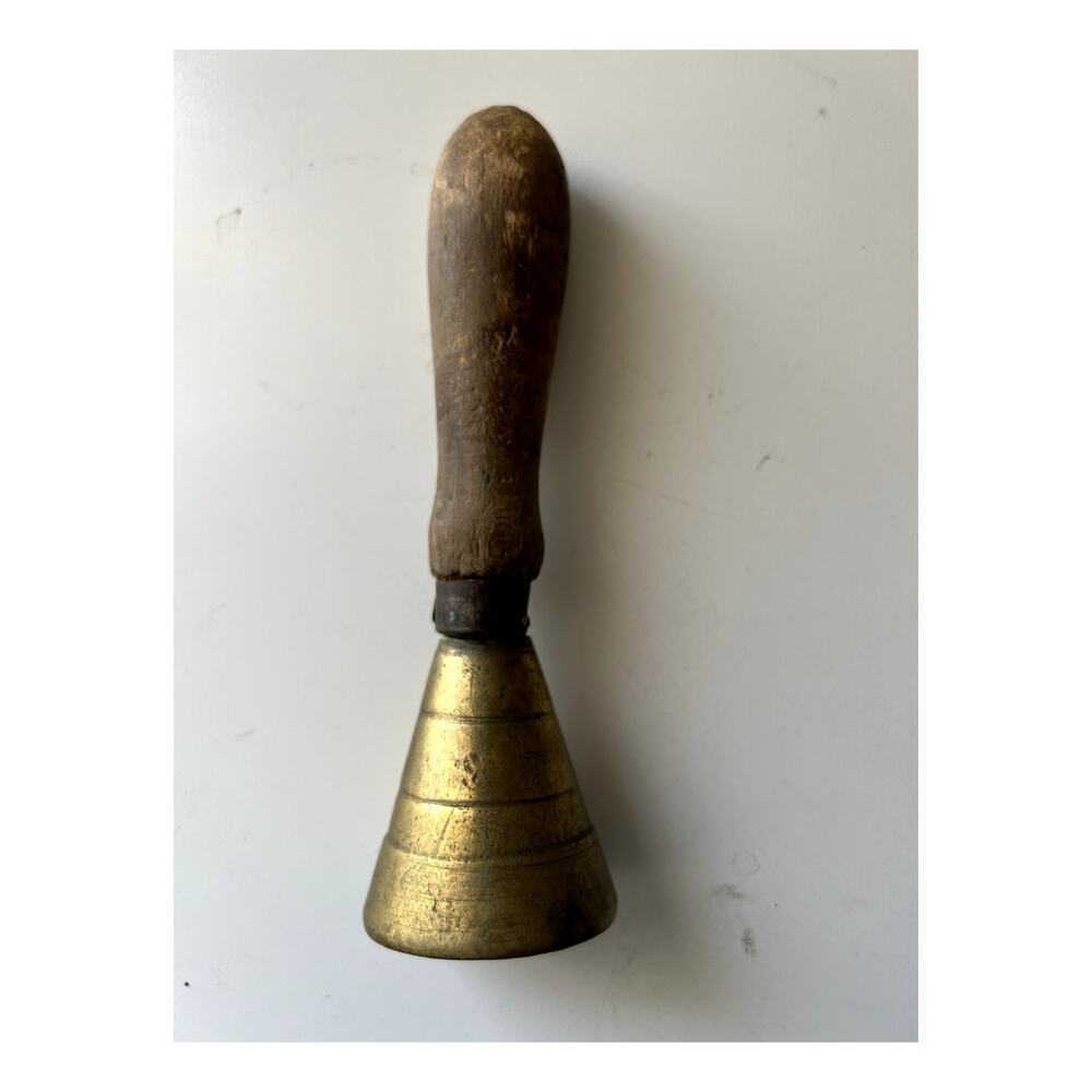 Vintage Farmhouse Hand Bell Dinner Bell Wooden Handle Brass Bell Working